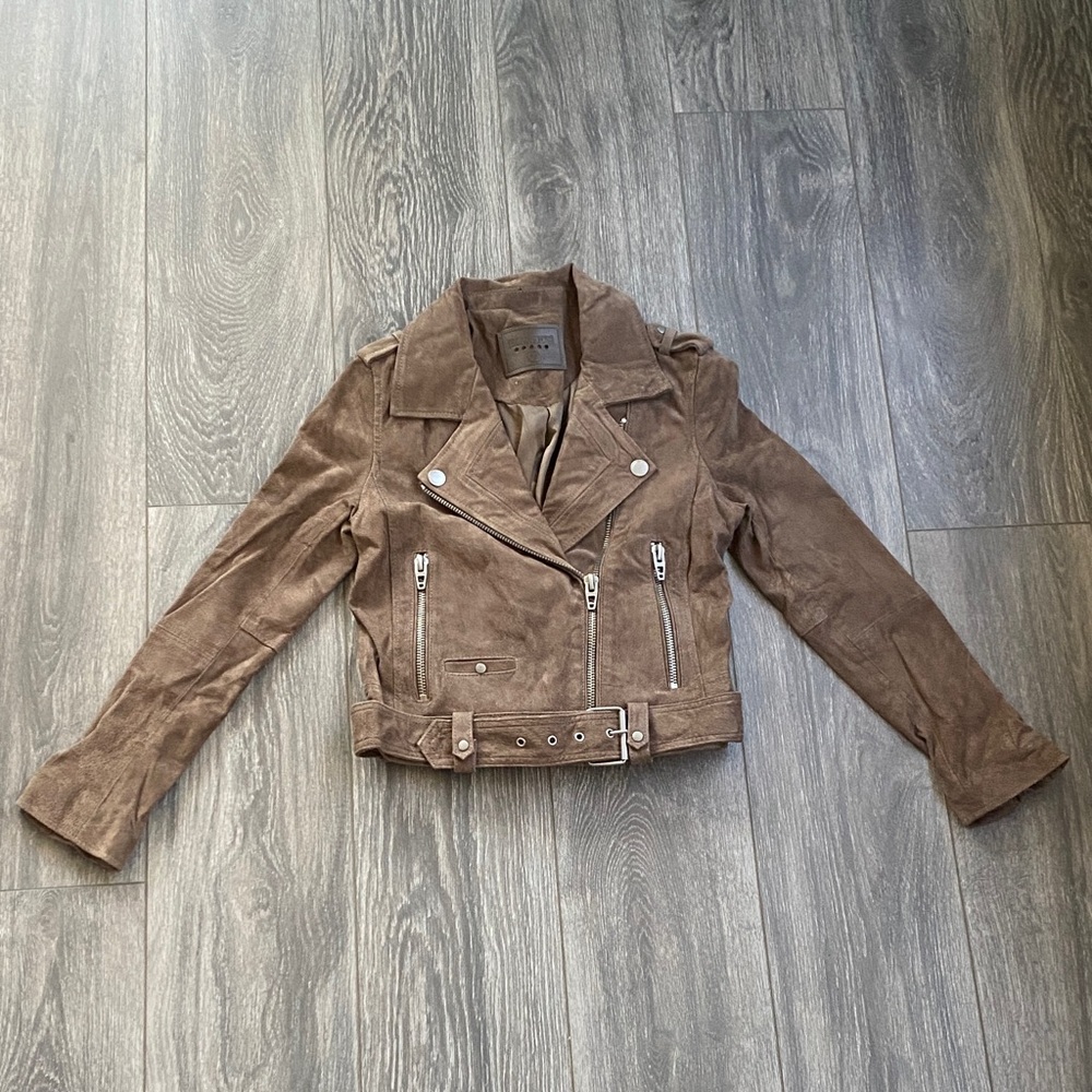 Blank NYC - Taupe Suede Leather Biker Jacket - Size XS